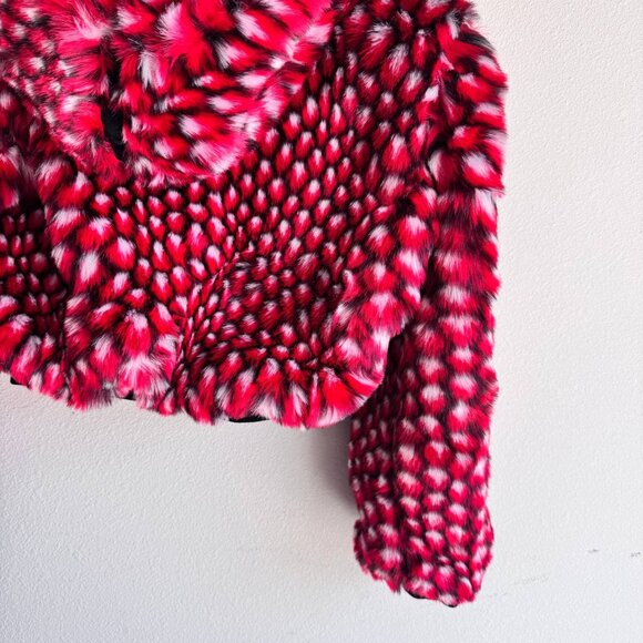 Faux Fur Jacket – Red/Black Pattern, Size S - Picture 8 of 10